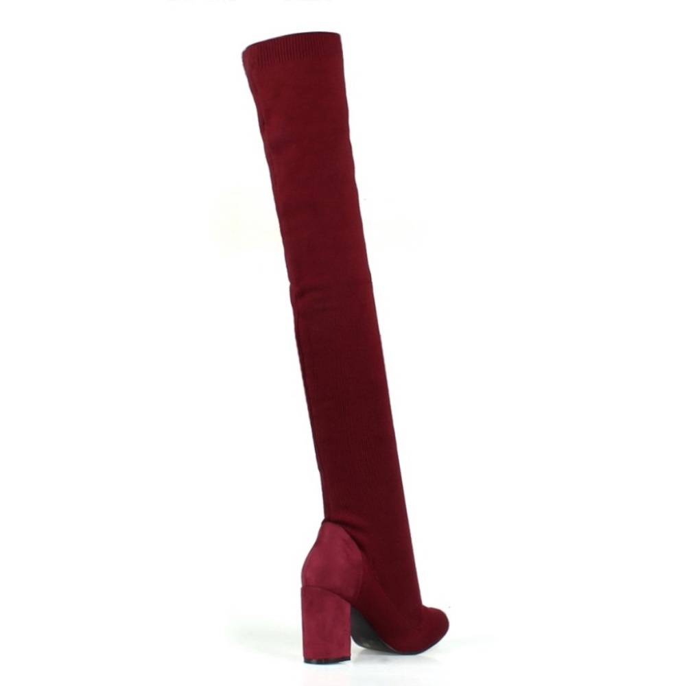 Burgundy Over the Knee Women's Sock Boots - Picture 4 of 5